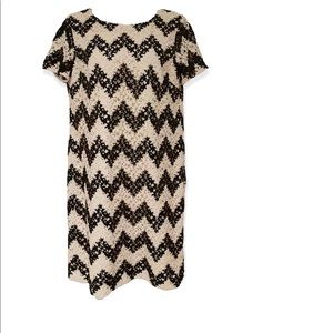 TALBOTS Sz 10 Short Sleeve Black & Cream Crochet Lace-look Shift Dress Zip Close